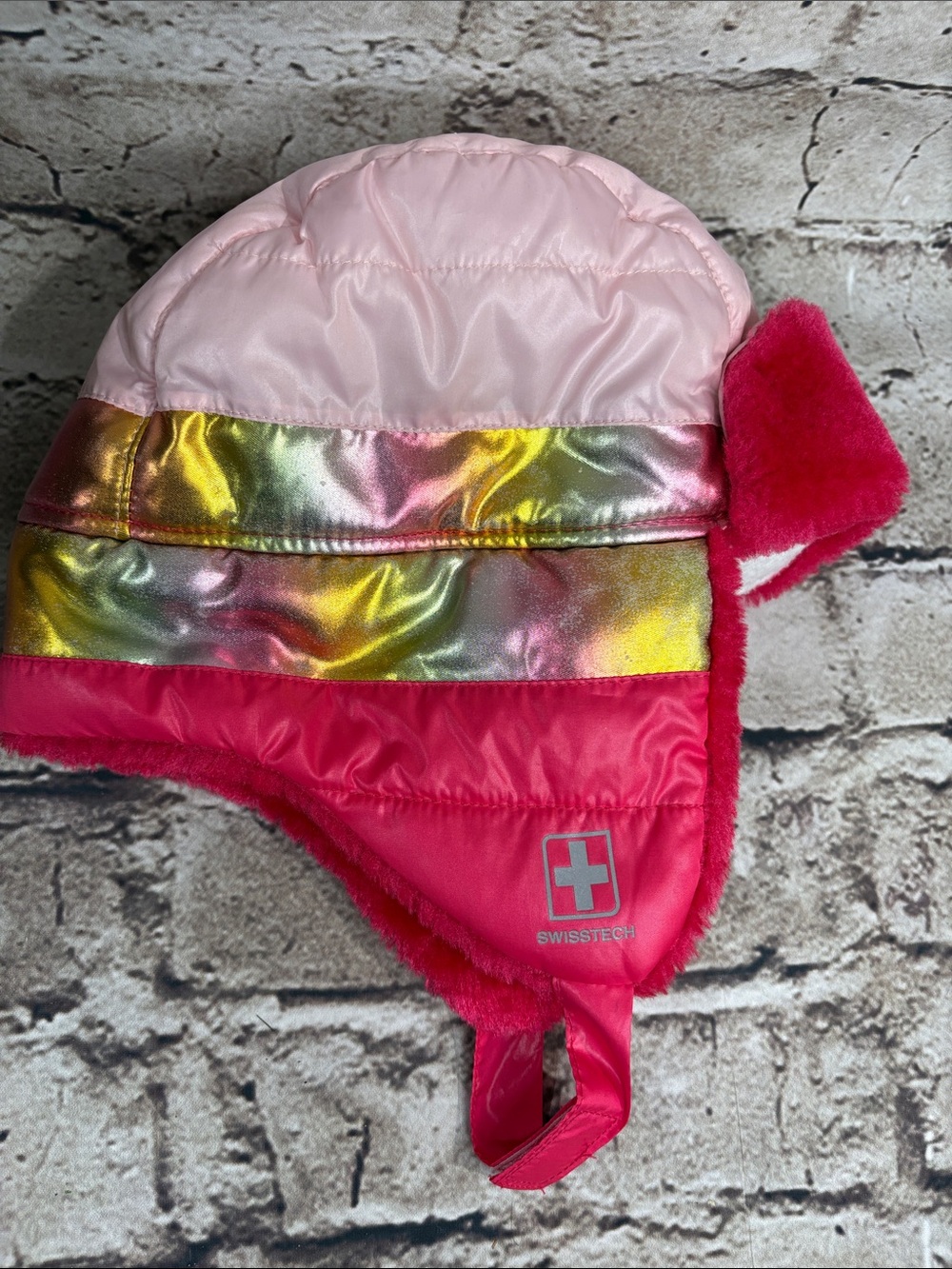 Toddler/girl's Swiss Tech Performance Gear Quilted Trapper Hat Pink Rainbow